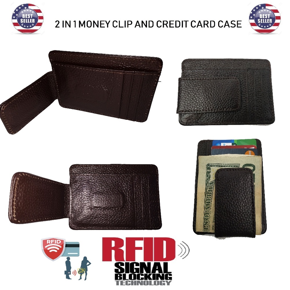 RFID Blocking, Genuine Leather Slim Wallet